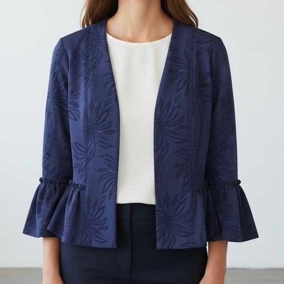 Lilly Pulitzer Jackets & Blazers - Lilly Pulitzer | Shaylee Palm Tree Jacquard Navy Jacket Flare Sleeves Size Small